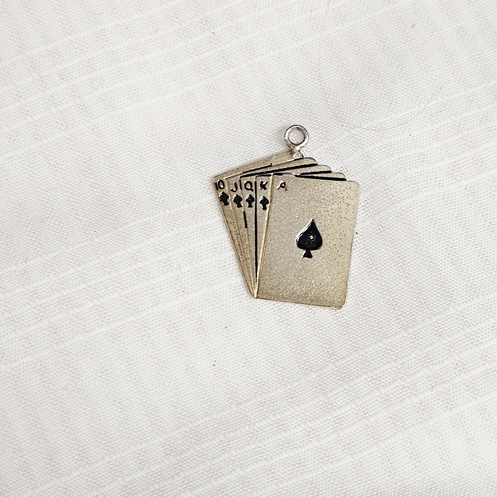 Vintage Silver Royal Flush Playing Card Charm Pendant